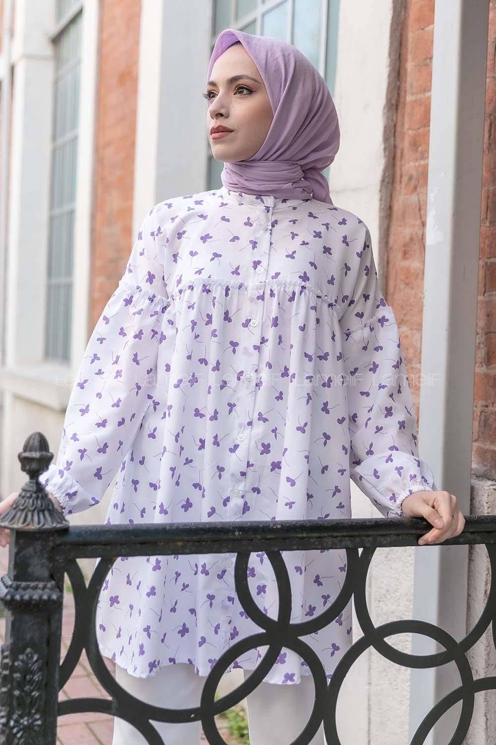 Modalamelif Hakim Yaka Desenli Tunik Lila