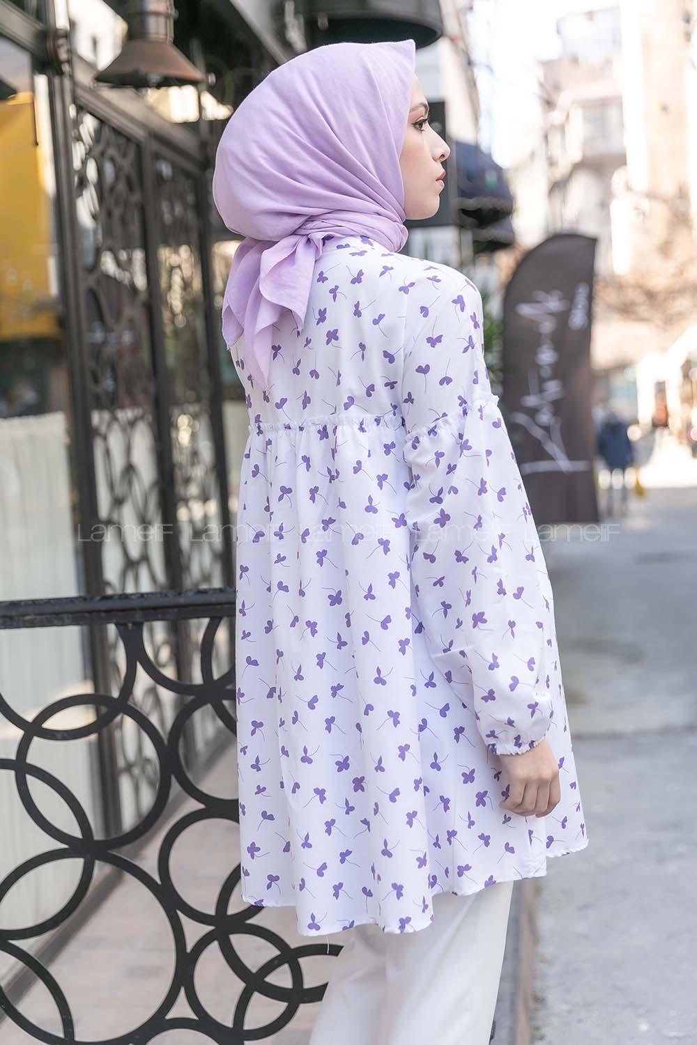 Modalamelif Hakim Yaka Desenli Tunik Lila