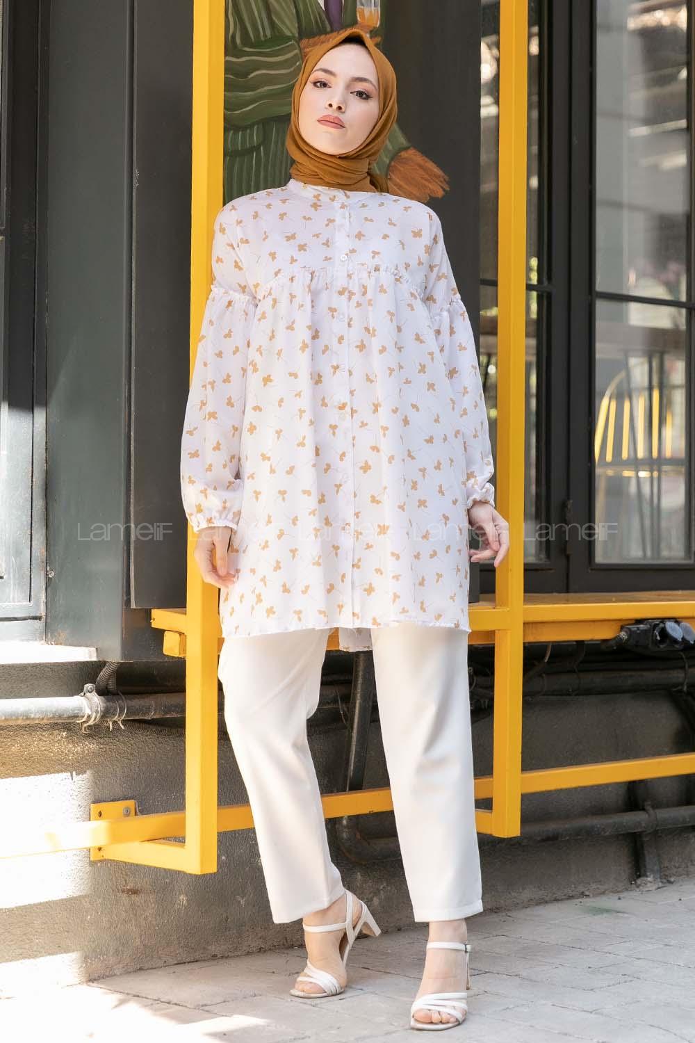 Modalamelif Hakim Yaka Desenli Tunik Sütlü Kahve