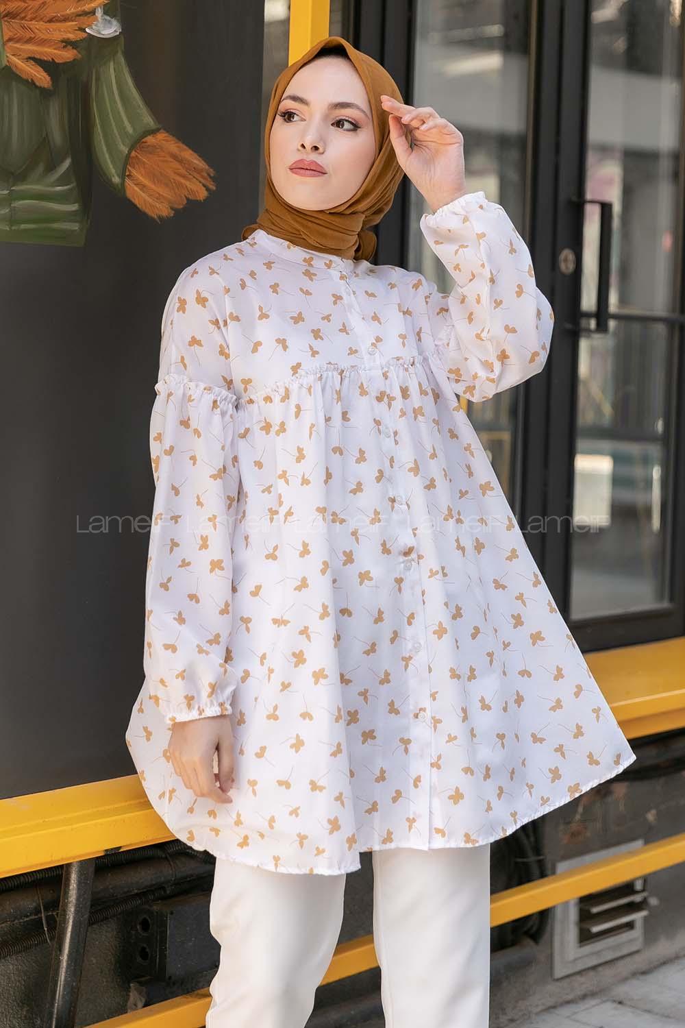 Modalamelif Hakim Yaka Desenli Tunik Sütlü Kahve