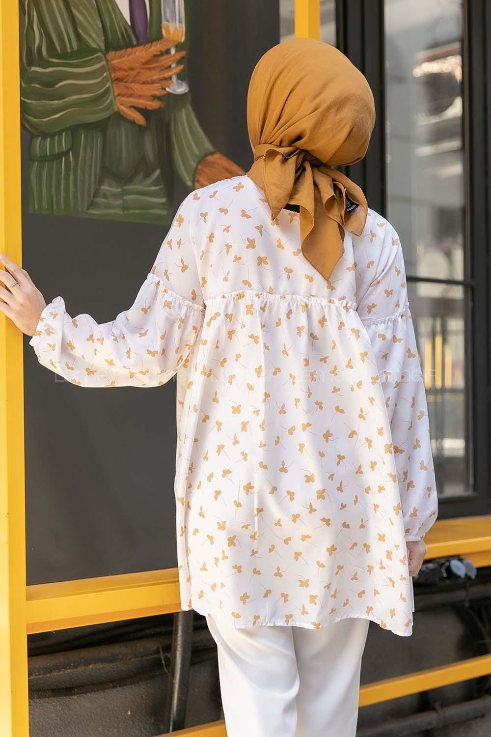 Modalamelif Hakim Yaka Desenli Tunik Sütlü Kahve