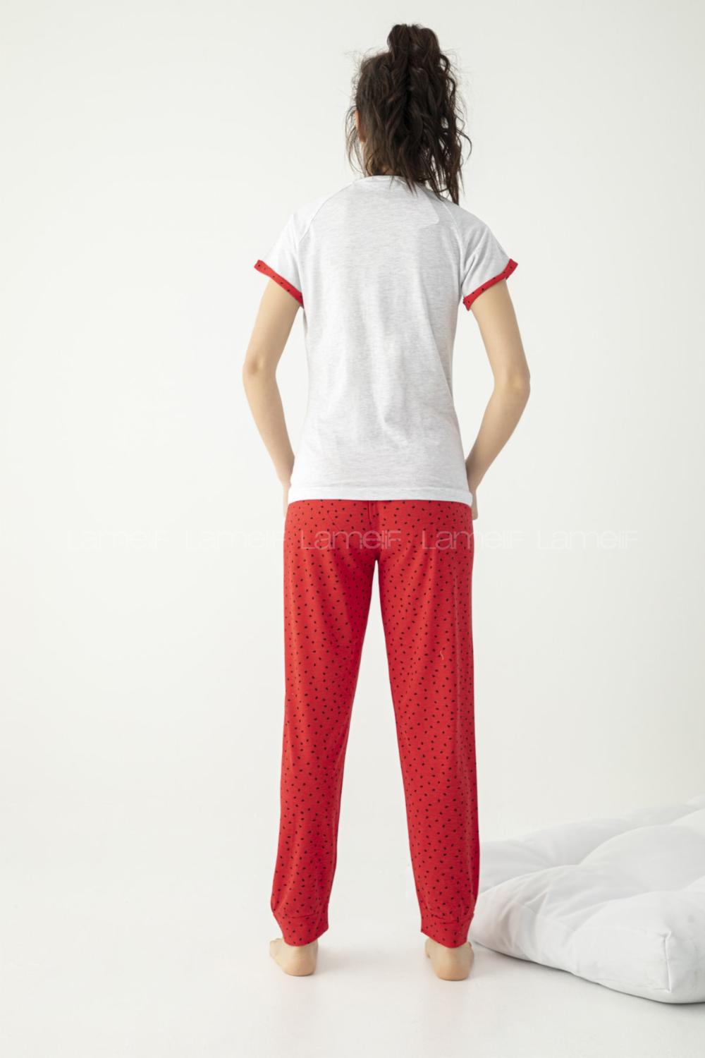 Modalamelif Kısa Kollu Karpuz Baskılı Pijama Takımı  Ekru Kırmızı