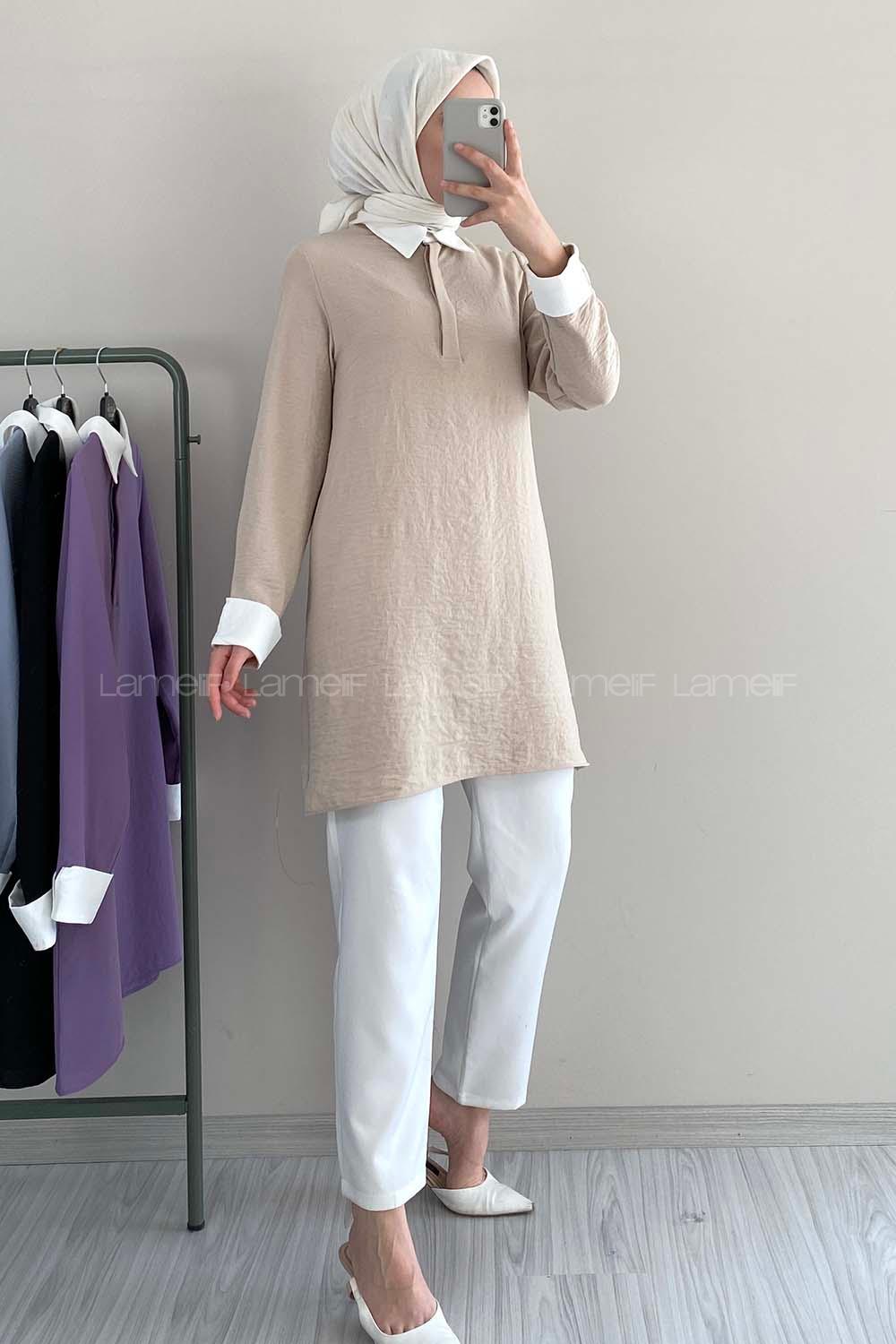 Modalamelif Renk Garnili Gömlek Bej