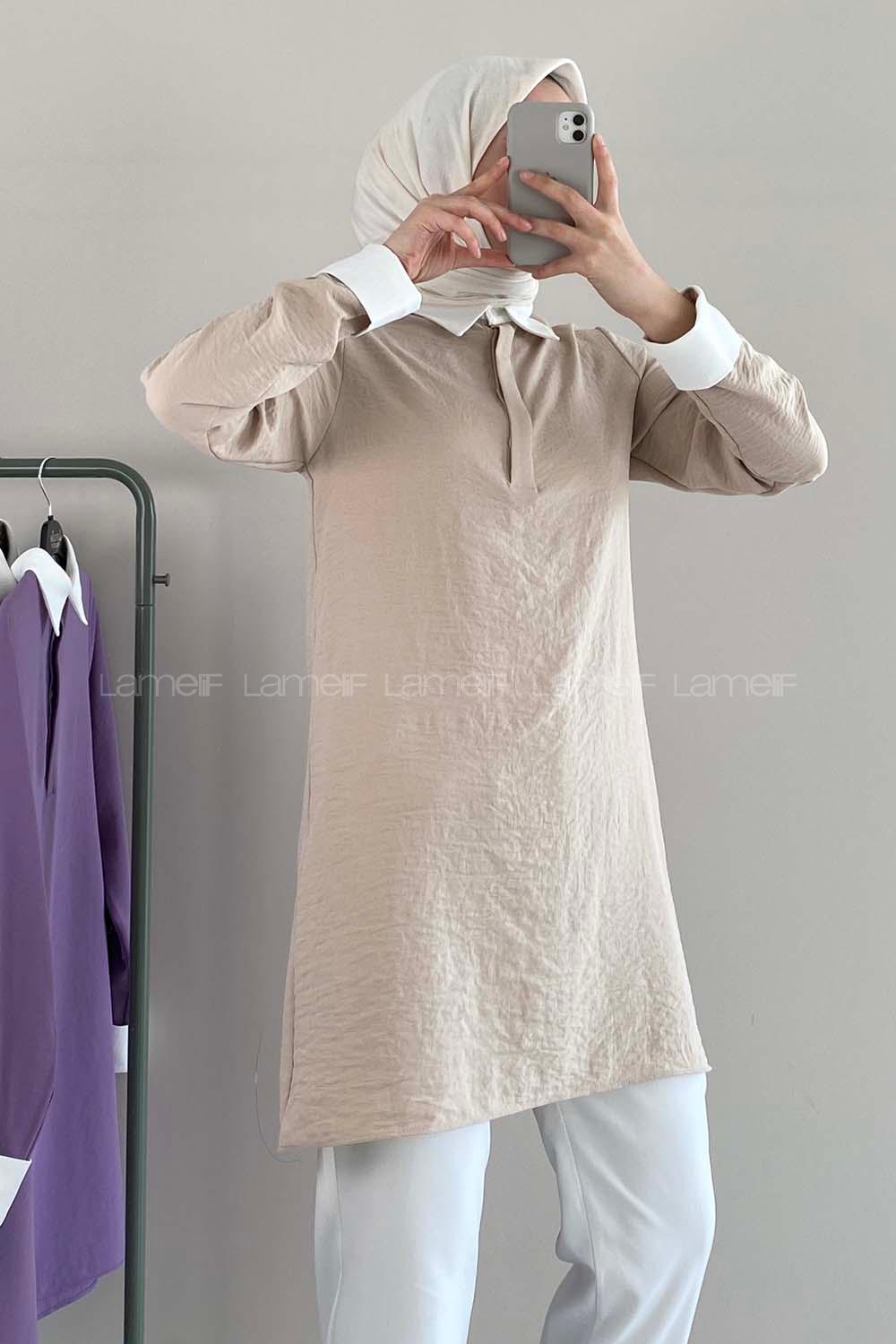 Modalamelif Renk Garnili Gömlek Bej