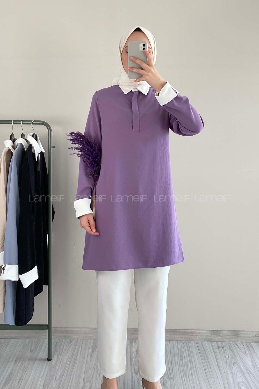 Modalamelif Renk Garnili Gömlek Eflatun