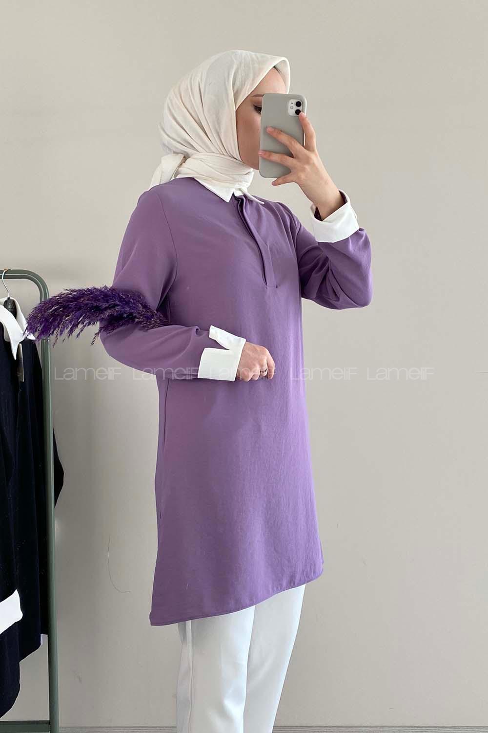 Modalamelif Renk Garnili Gömlek Eflatun