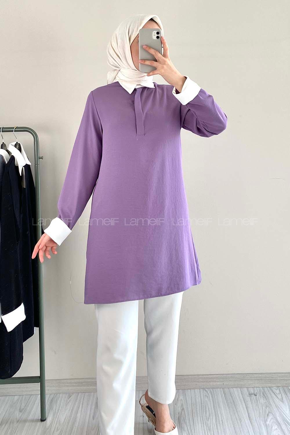 Modalamelif Renk Garnili Gömlek Eflatun