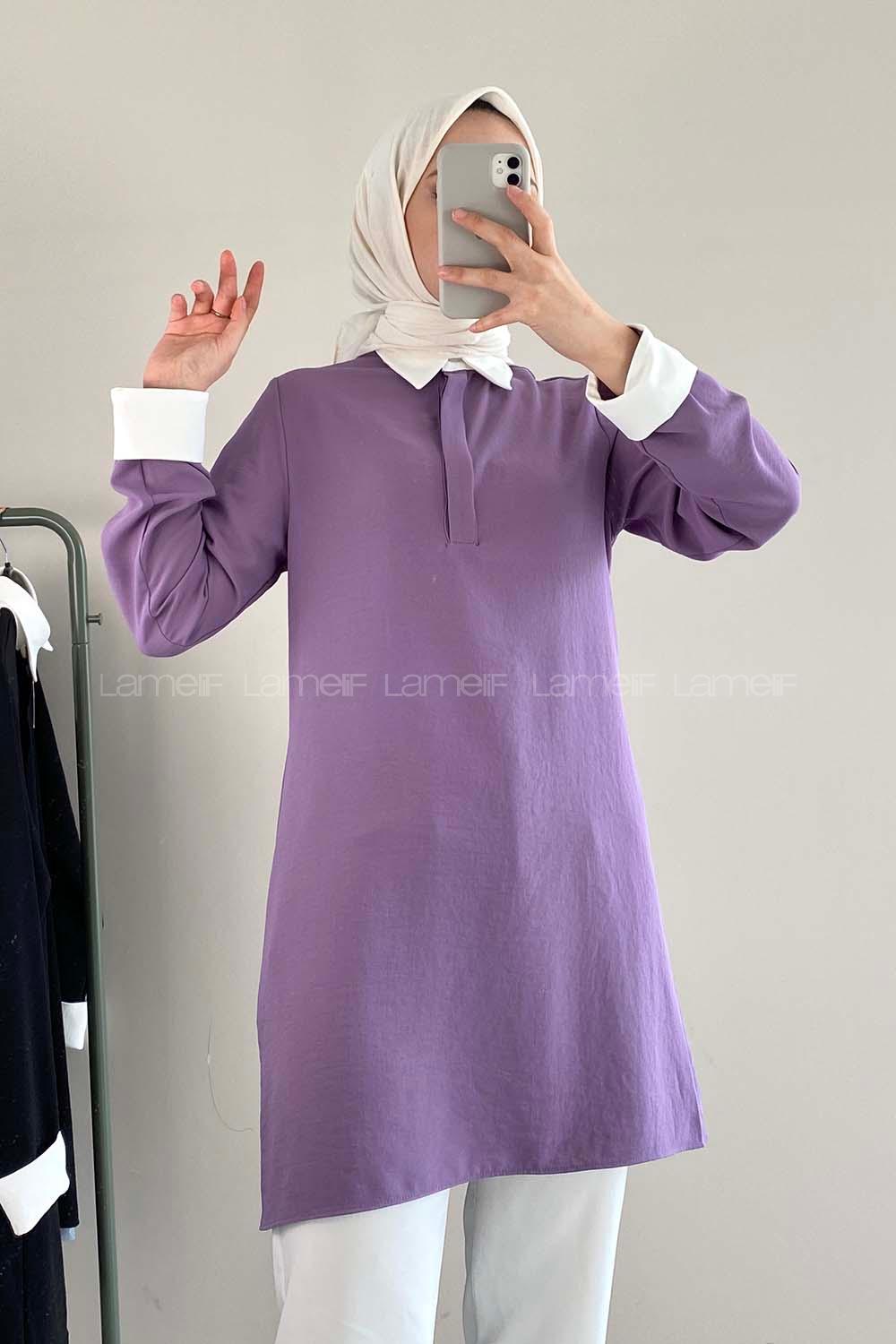 Modalamelif Renk Garnili Gömlek Eflatun