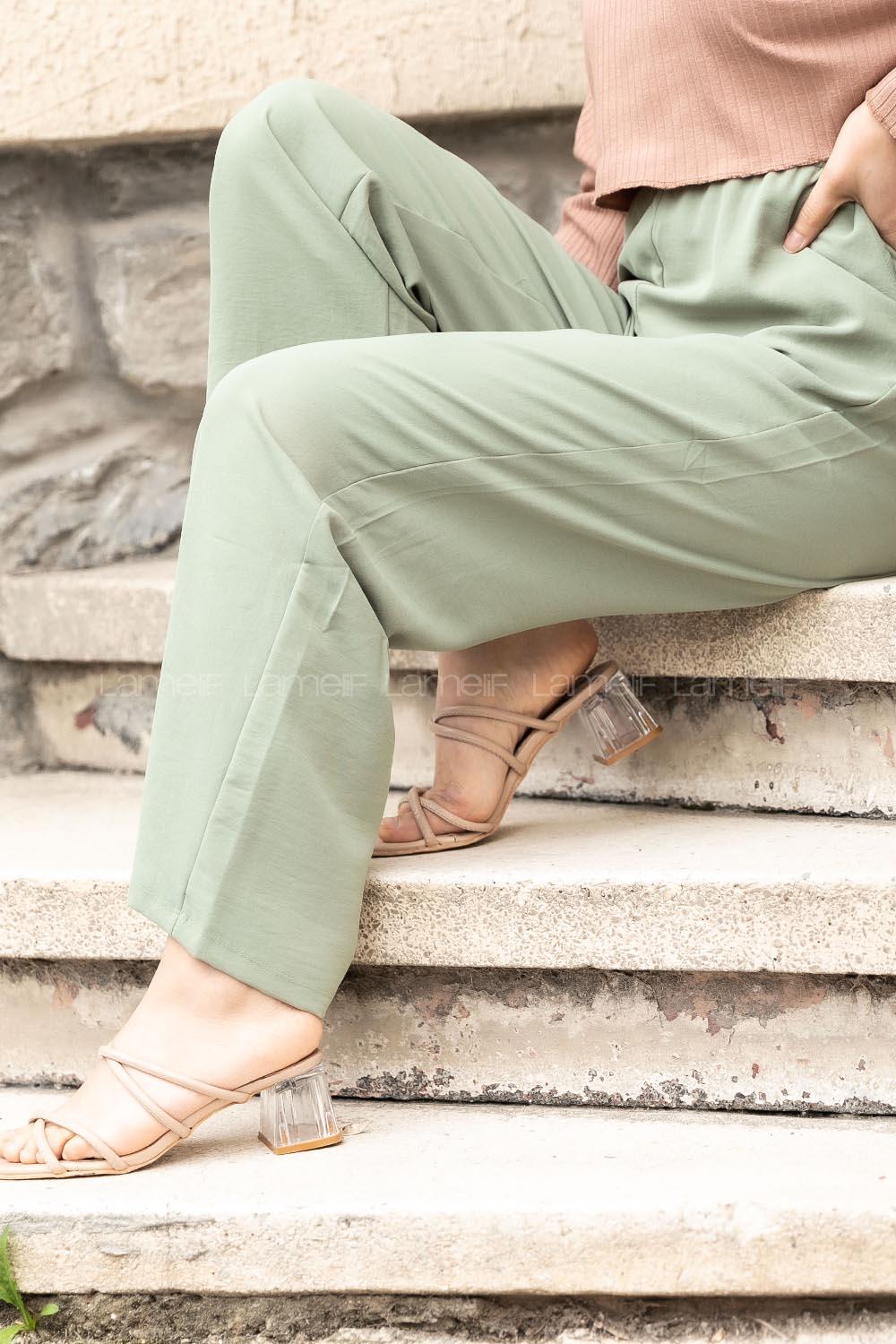 Modalamelif Bel Lastikli Salaş Pantolon Çağla Yeşili