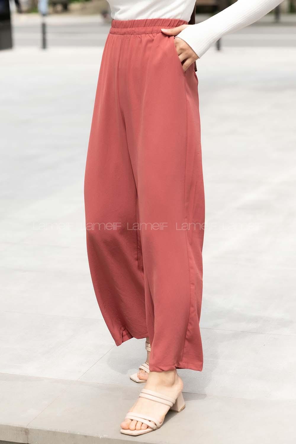 Modalamelif Bel Lastikli Salaş Pantolon Gül