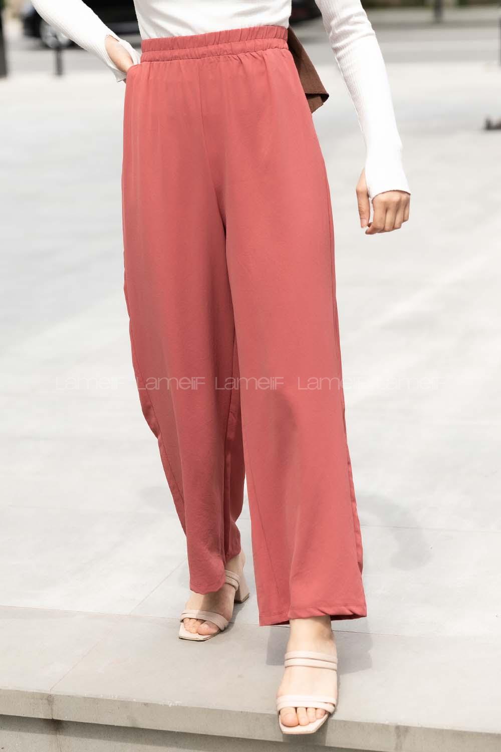 Modalamelif Bel Lastikli Salaş Pantolon Gül