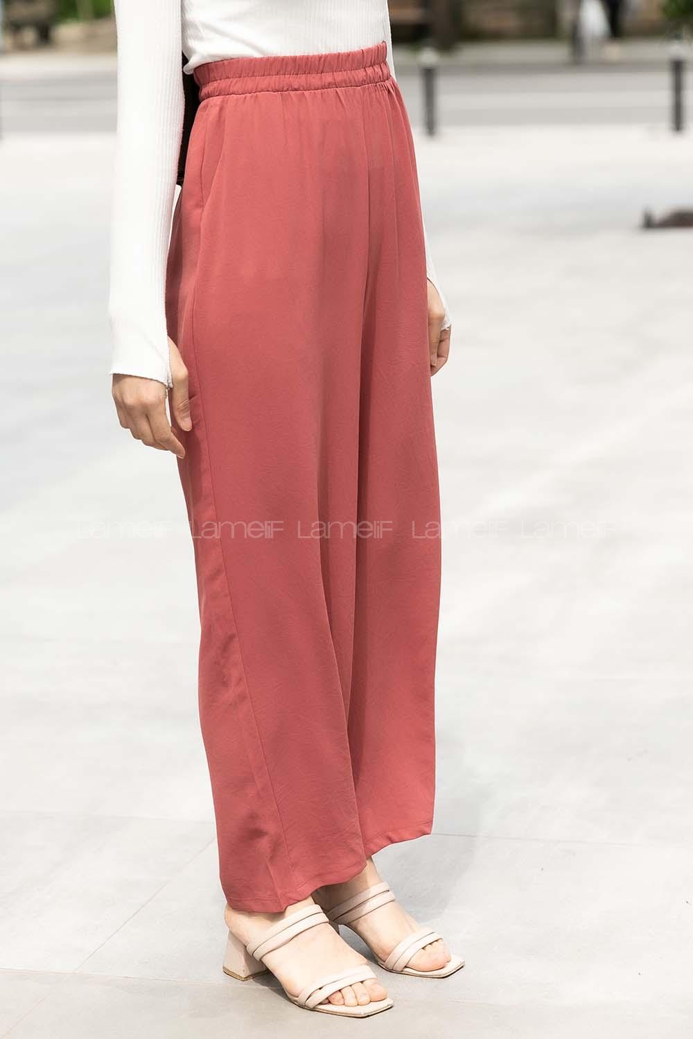 Modalamelif Bel Lastikli Salaş Pantolon Gül