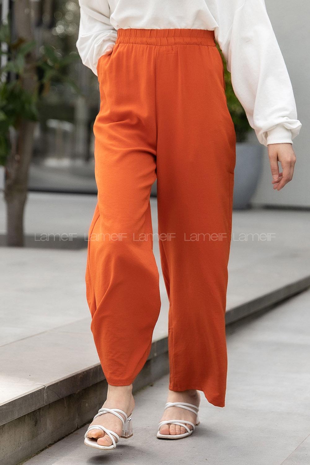 Modalamelif Bel Lastikli Salaş Pantolon Kiremit