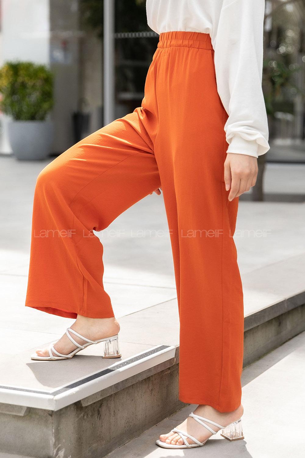 Modalamelif Bel Lastikli Salaş Pantolon Kiremit