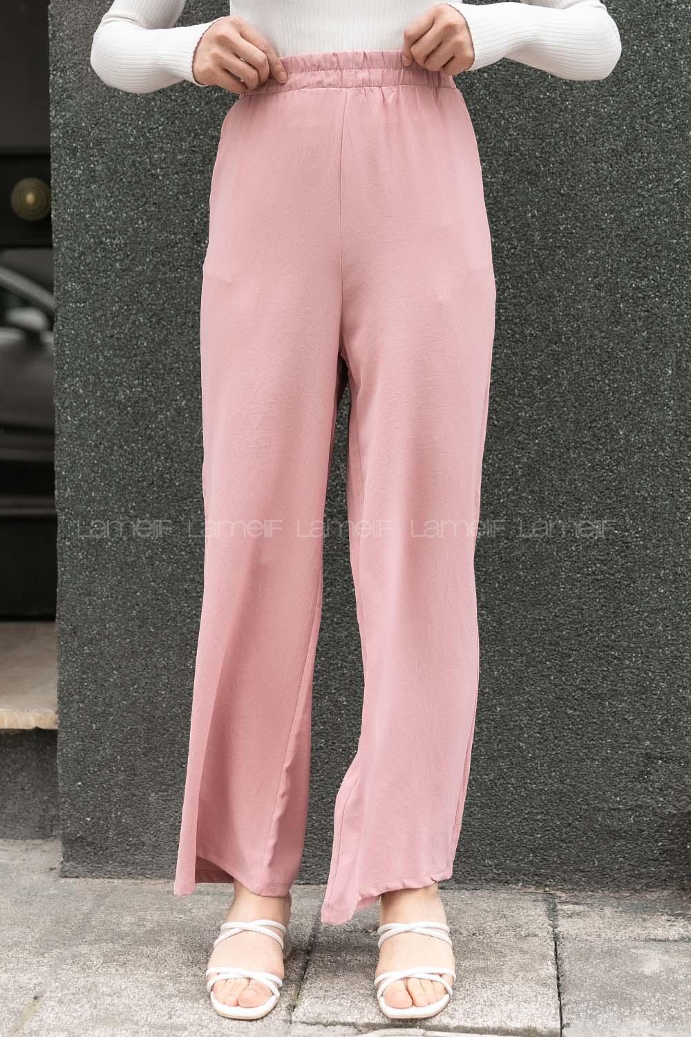 Modalamelif Bel Lastikli Salaş Pantolon Pudra