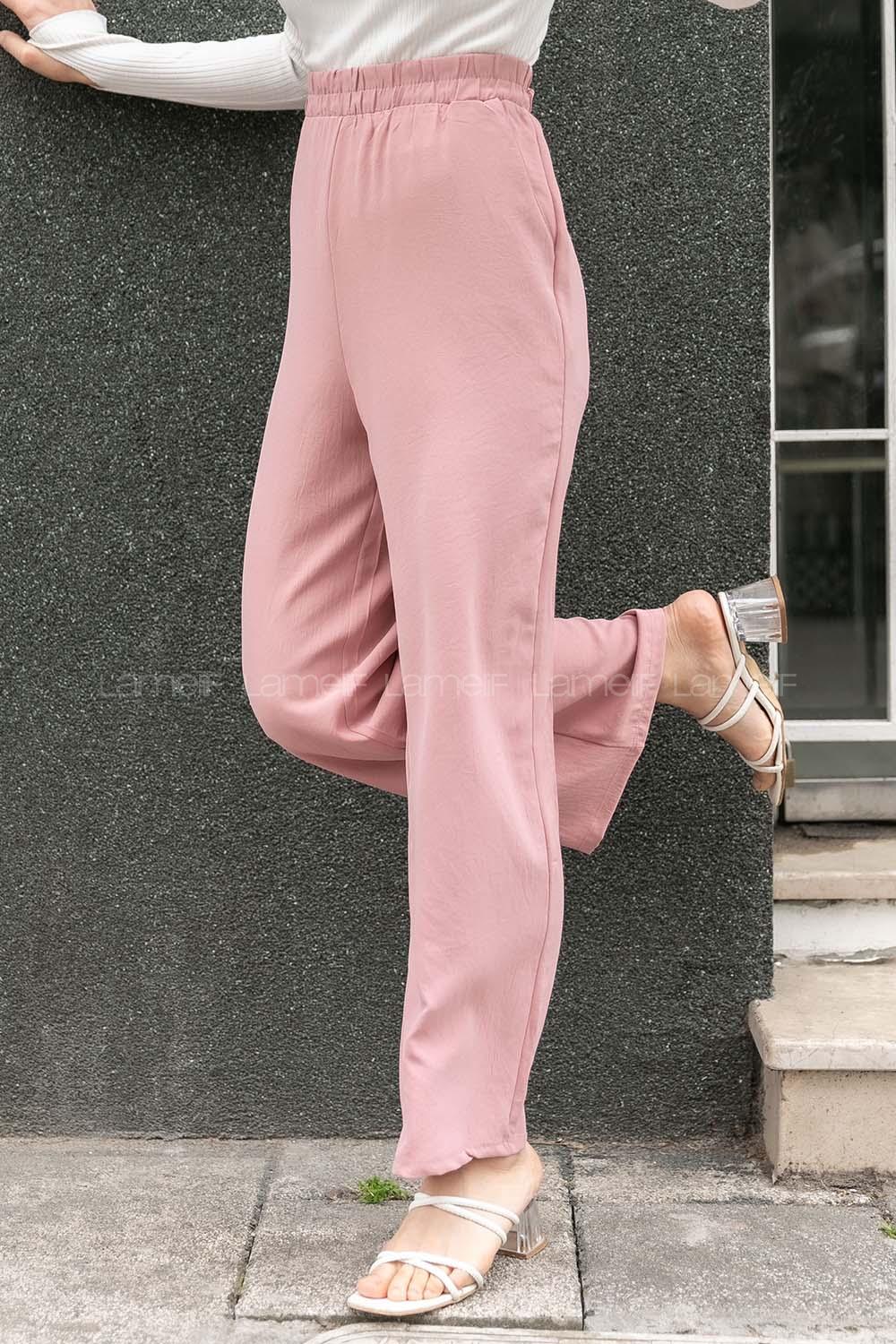 Modalamelif Bel Lastikli Salaş Pantolon Pudra