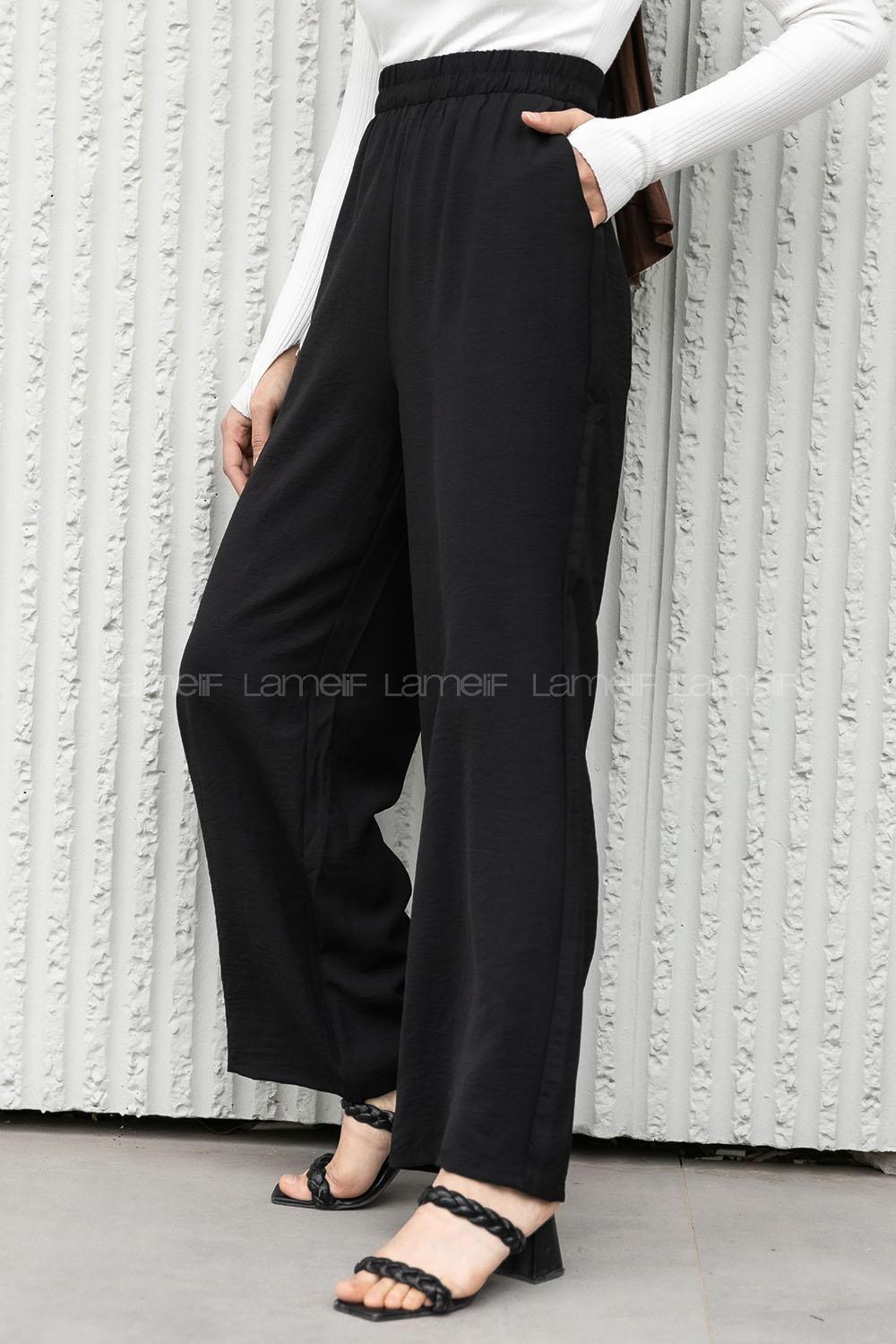 Modalamelif Bel Lastikli Salaş Pantolon Siyah
