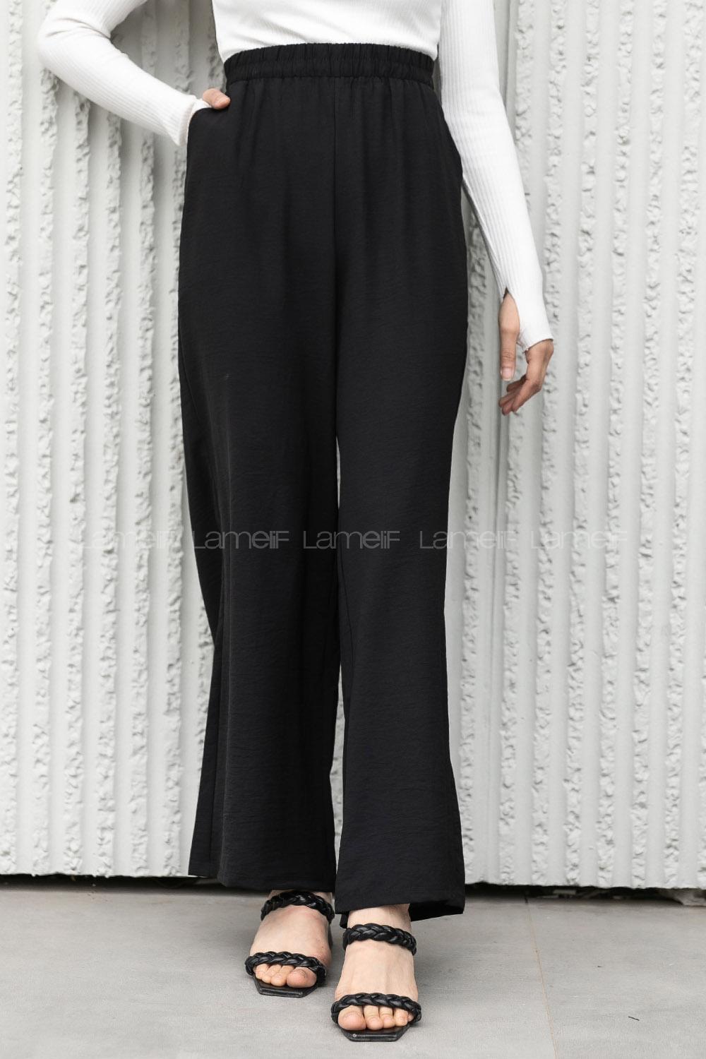 Modalamelif Bel Lastikli Salaş Pantolon Siyah