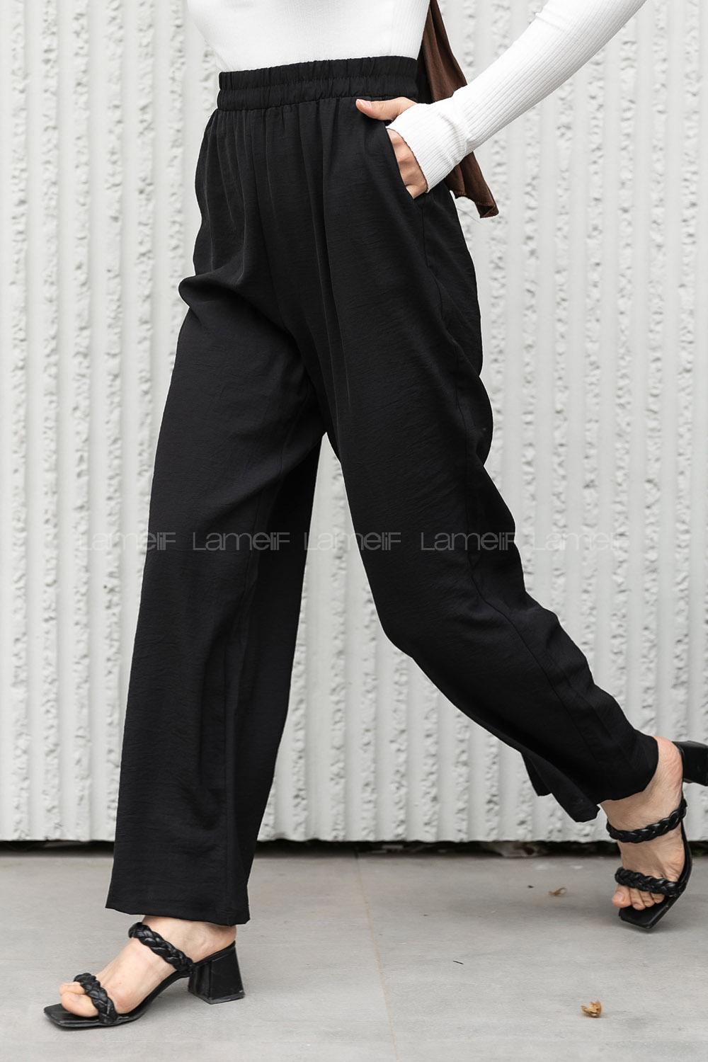Modalamelif Bel Lastikli Salaş Pantolon Siyah