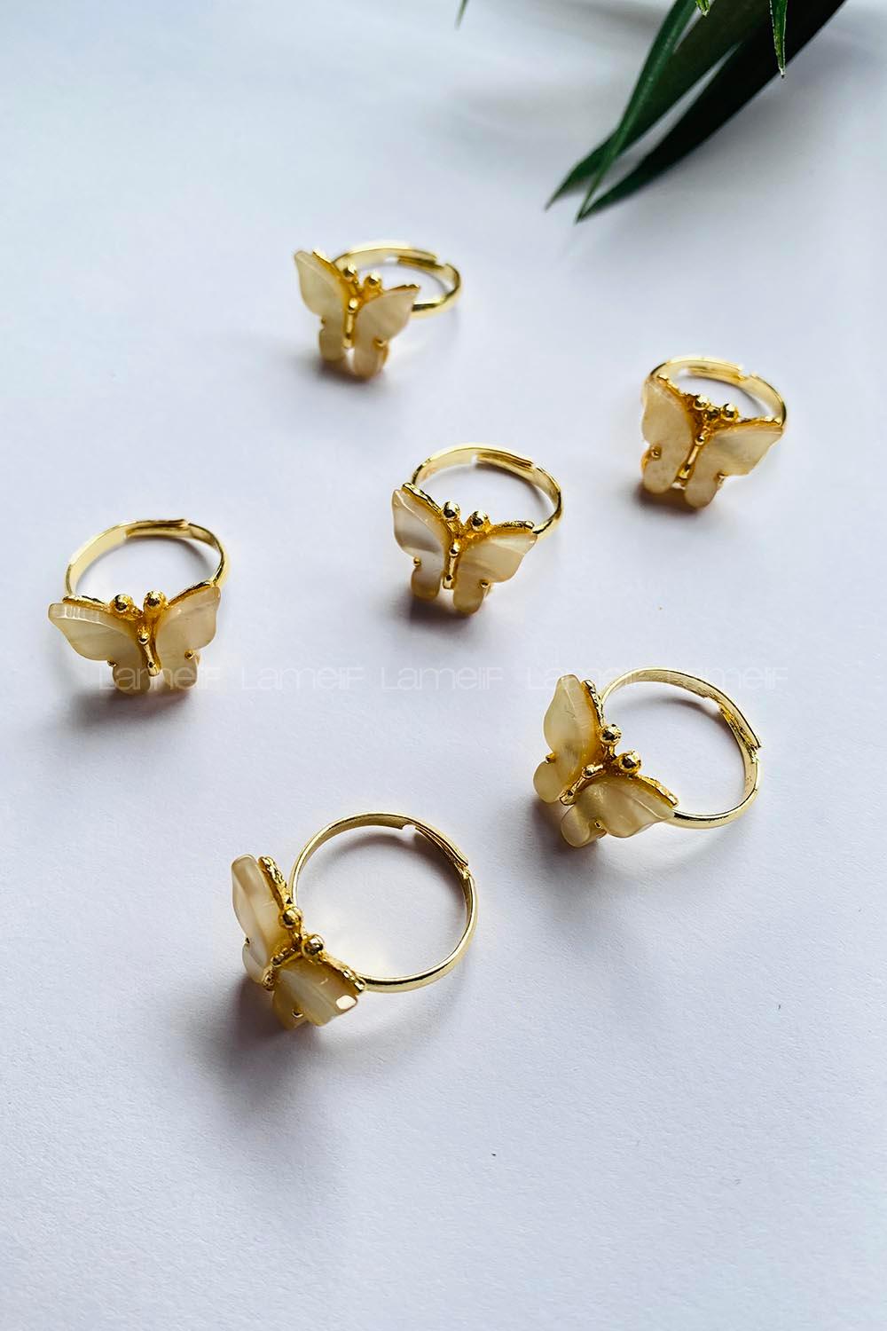 Modalamelif Beyaz Gold Kelebek Yüzük