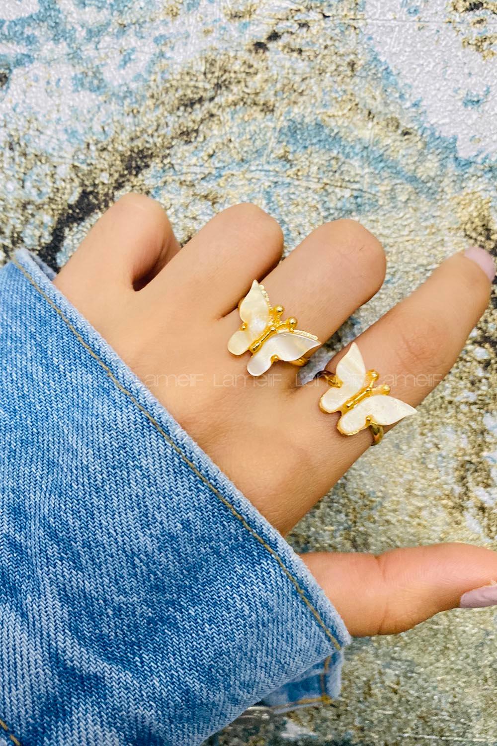 Modalamelif Beyaz Gold Kelebek Yüzük