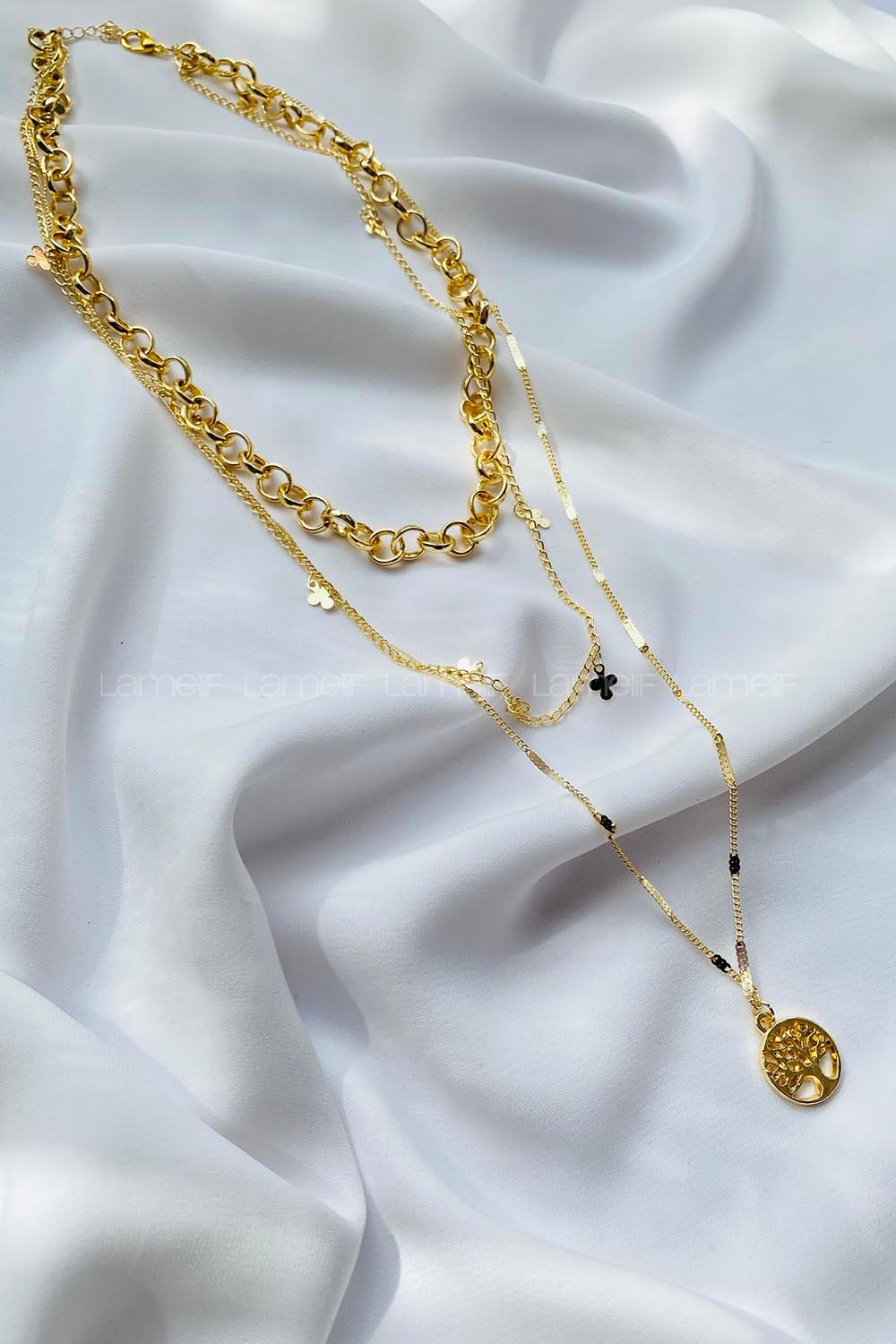 Modalamelif Gold 3lü Yaşam Ağacı Kolye