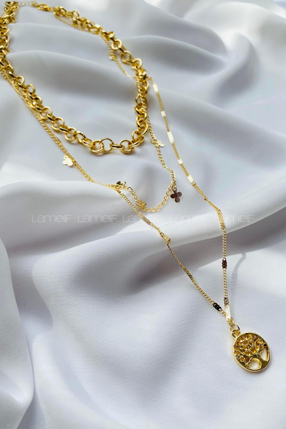 Modalamelif Gold 3lü Yaşam Ağacı Kolye