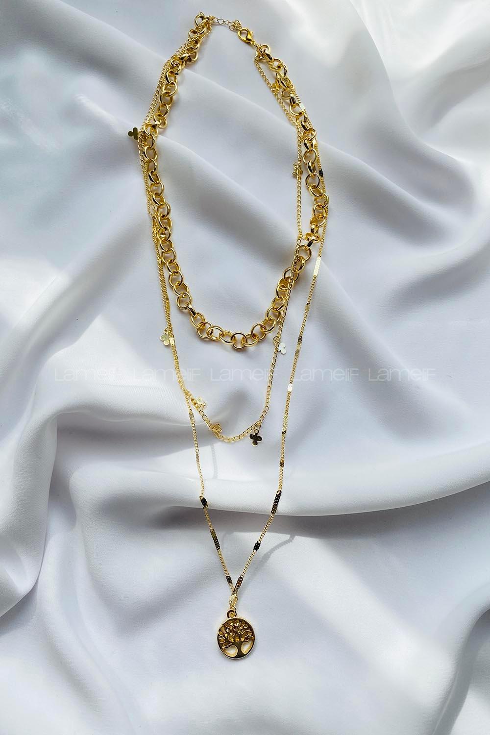 Modalamelif Gold 3lü Yaşam Ağacı Kolye