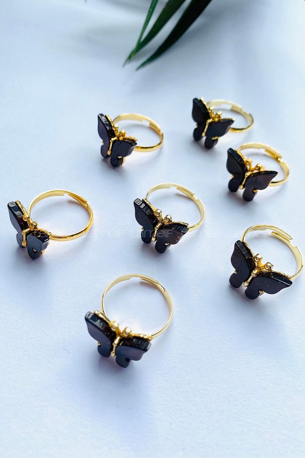 Modalamelif Siyah Gold Kelebek Yüzük