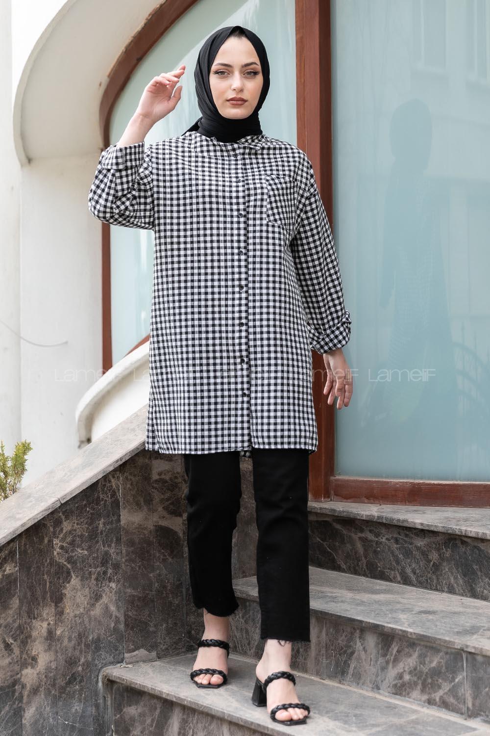 Modalamelif Tek Cepli Gofre Tunik Siyah