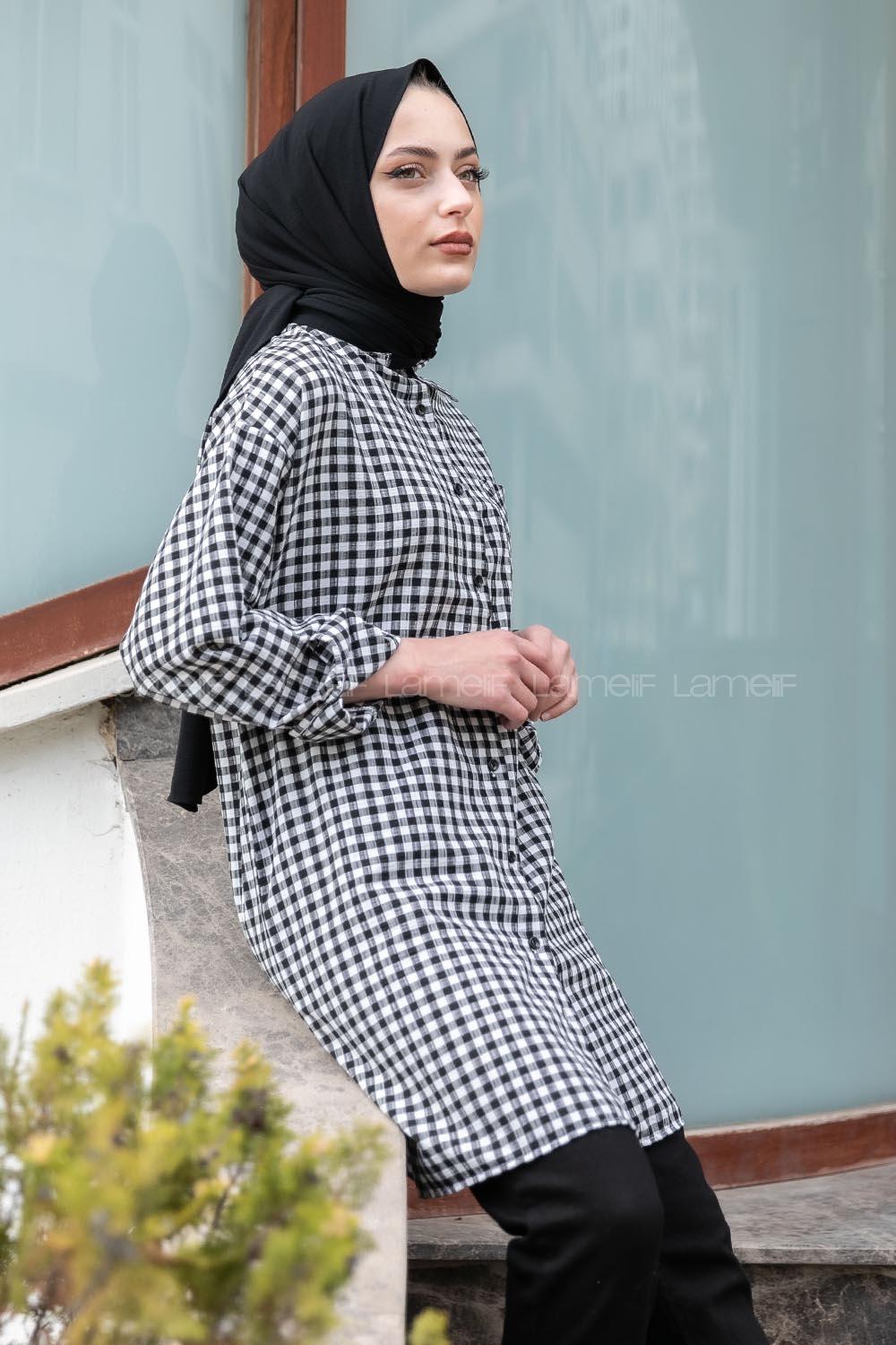 Modalamelif Tek Cepli Gofre Tunik Siyah