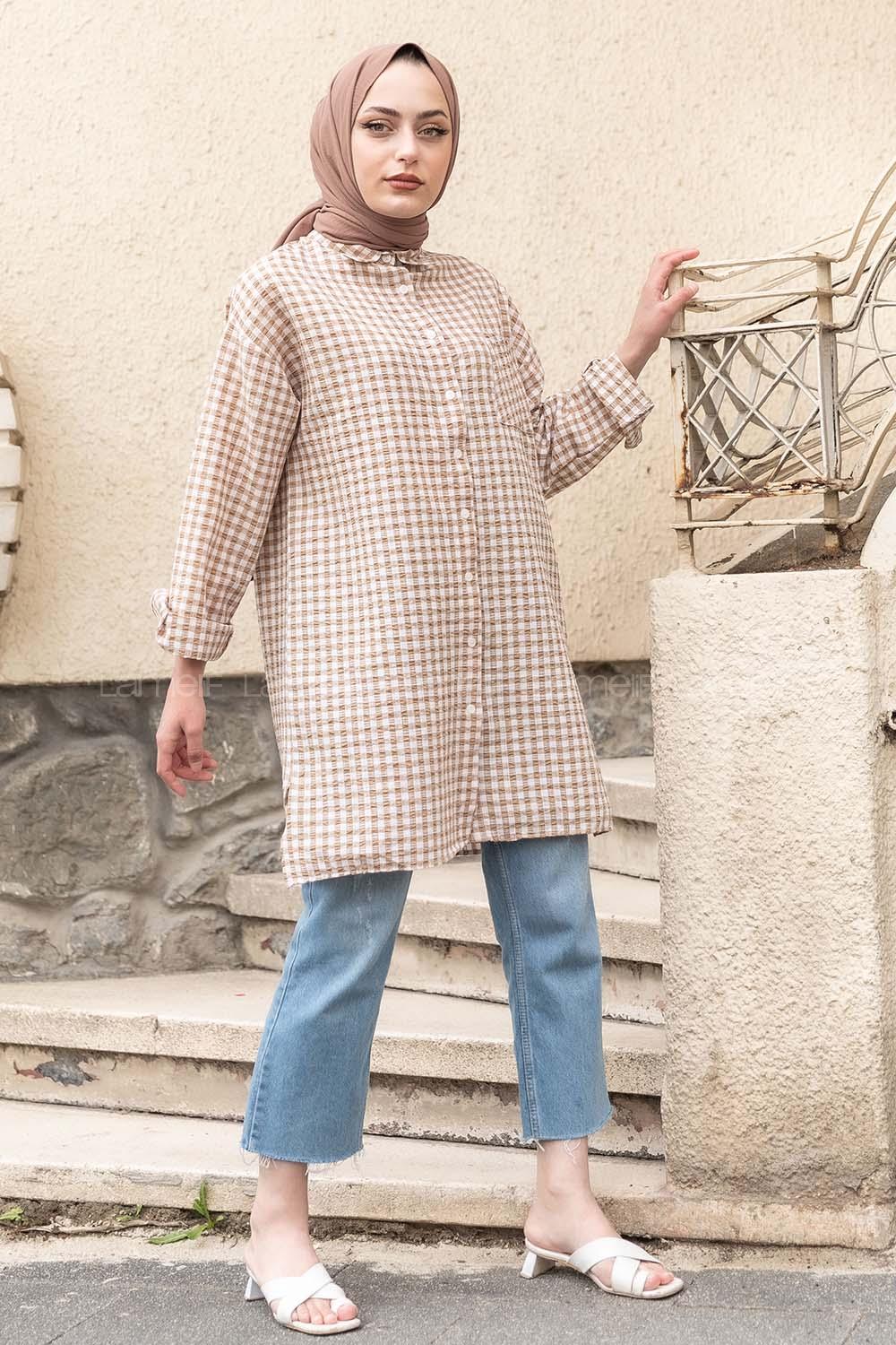 Modalamelif Tek Cepli Gofre Tunik Sütlü Kahve