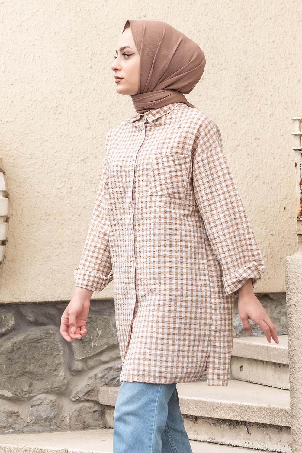 Modalamelif Tek Cepli Gofre Tunik Sütlü Kahve