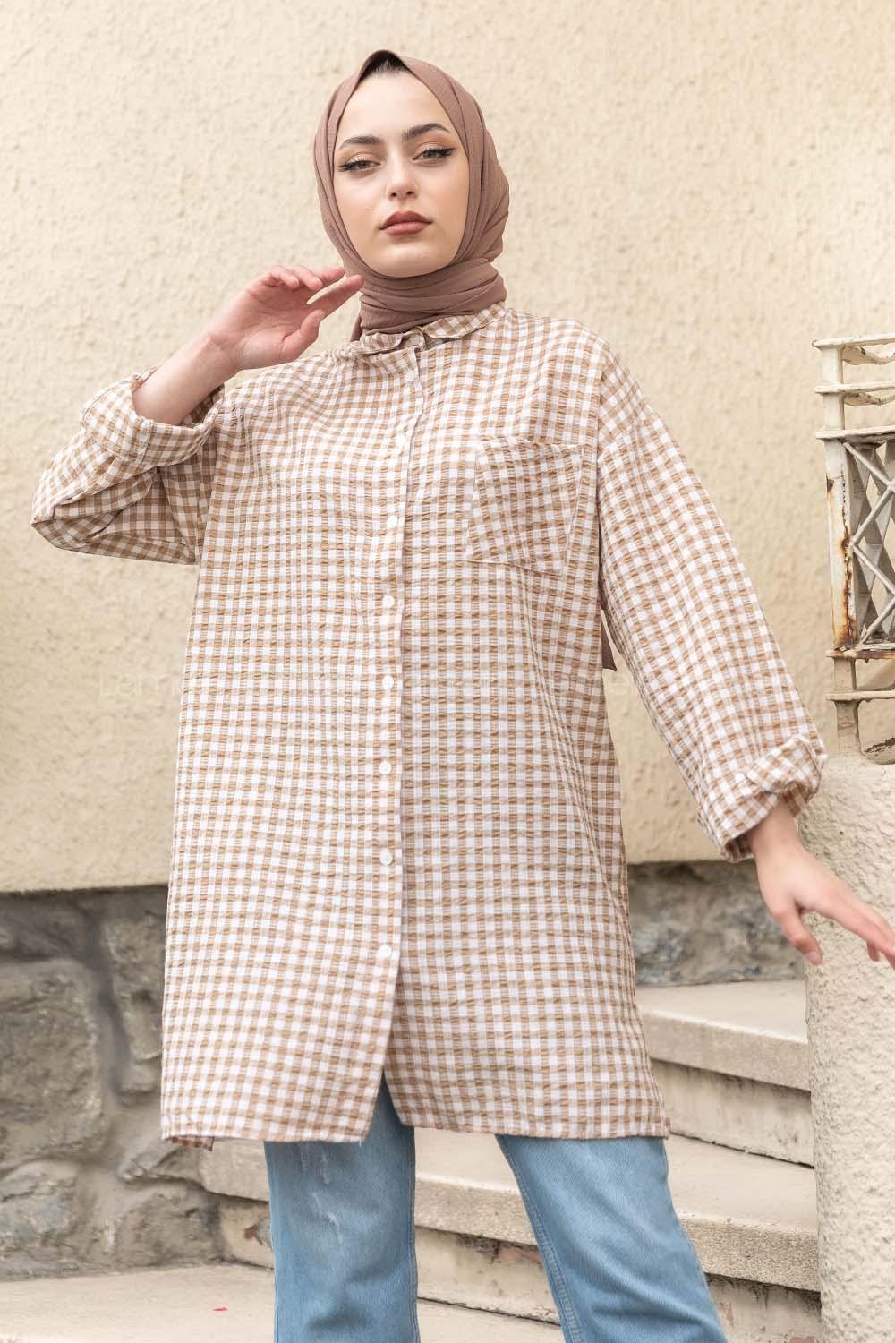 Modalamelif Tek Cepli Gofre Tunik Sütlü Kahve