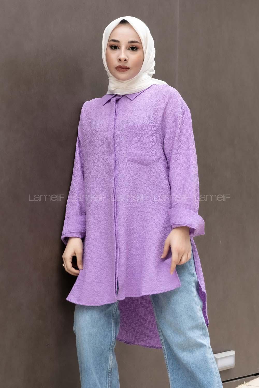 Modalamelif Tek Cepli Salaş Gömlek Eflatun