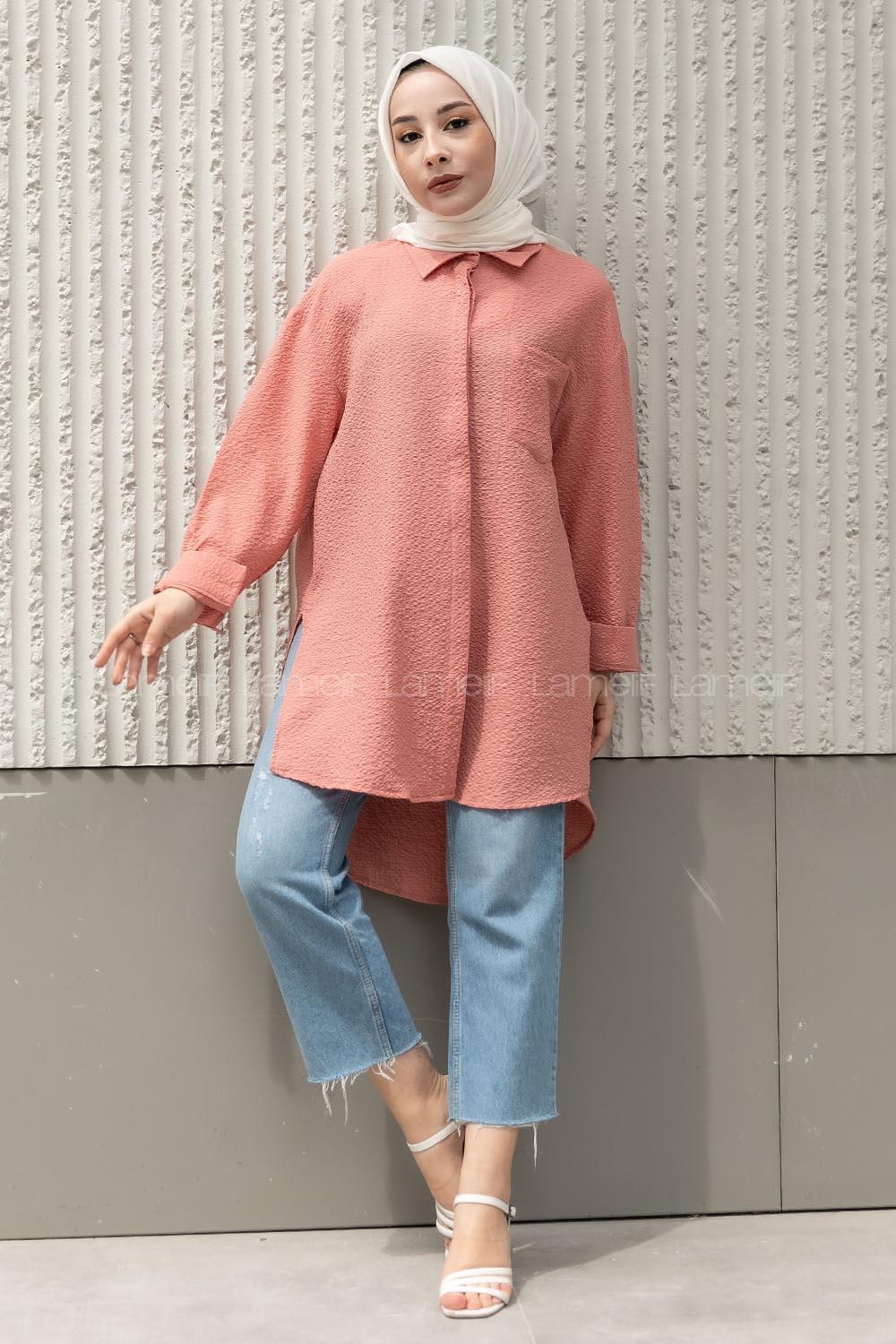 Modalamelif Tek Cepli Salaş Gömlek Pudra