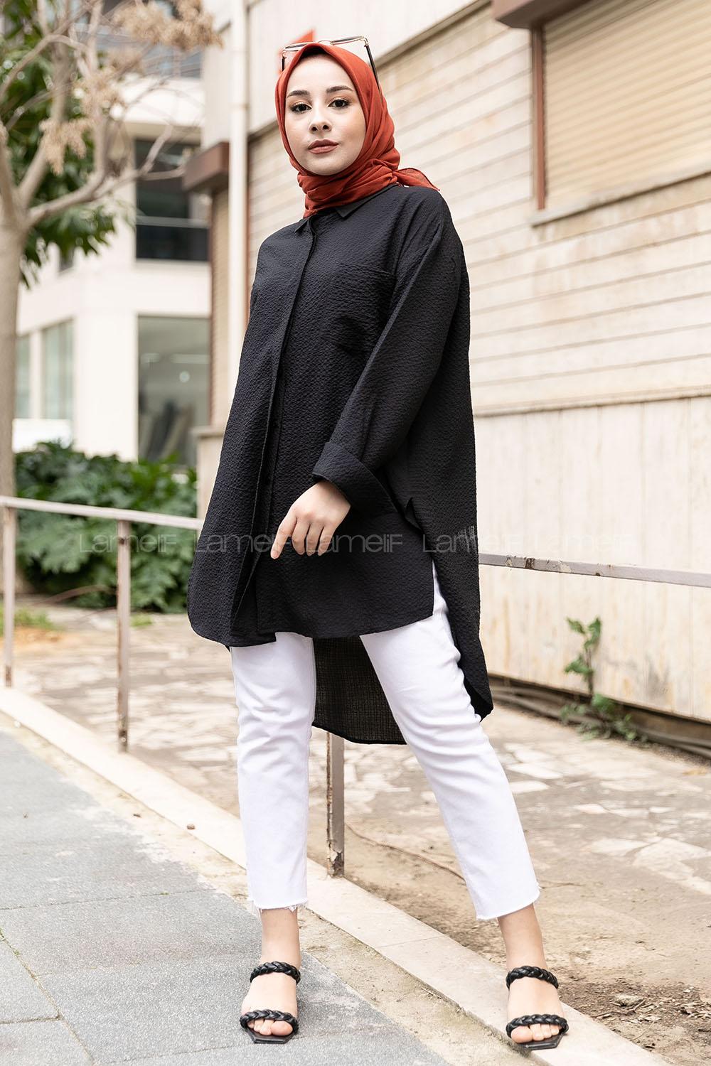 Modalamelif Tek Cepli Salaş Gömlek Siyah