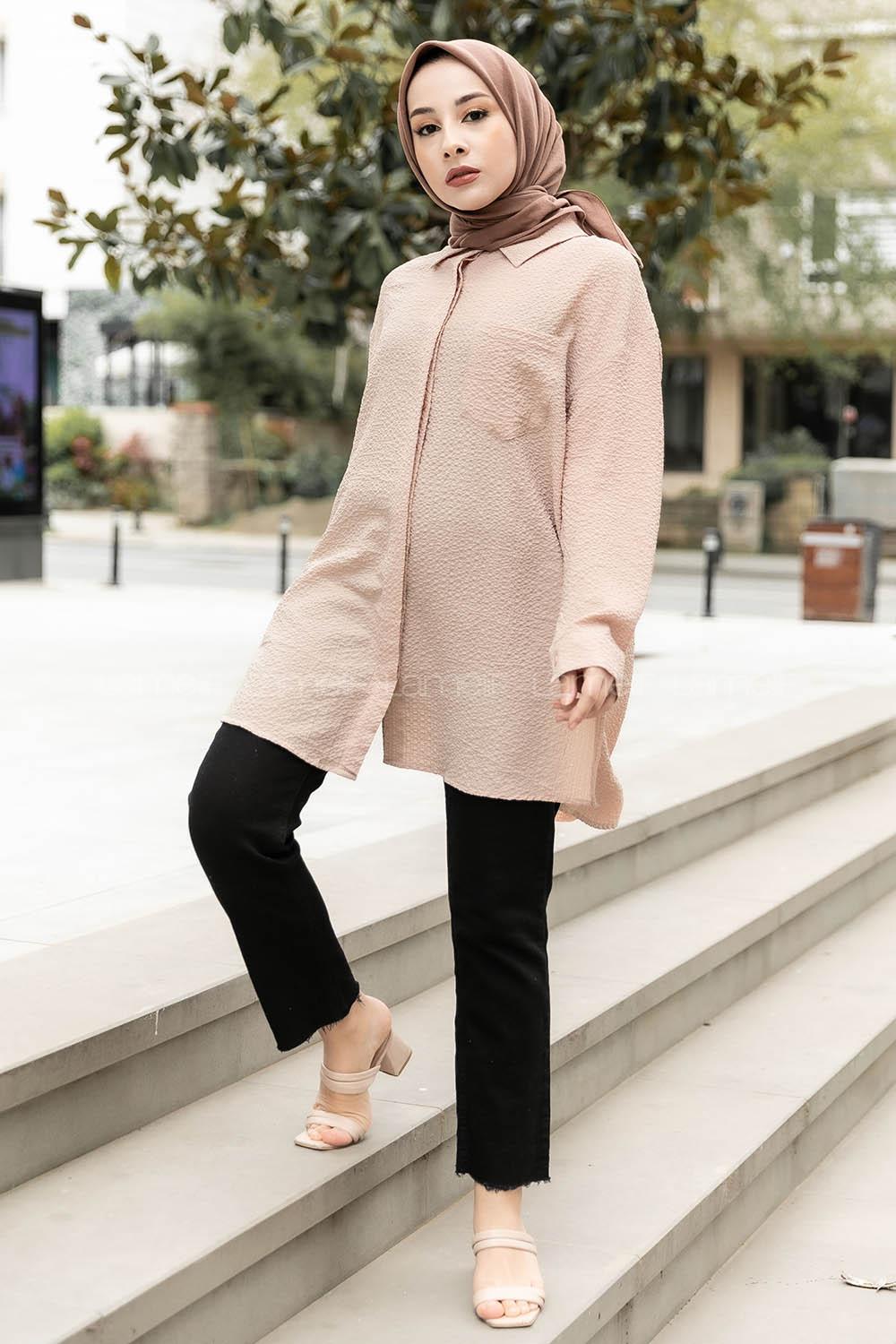 Modalamelif Tek Cepli Salaş Gömlek Sütlü Kahve