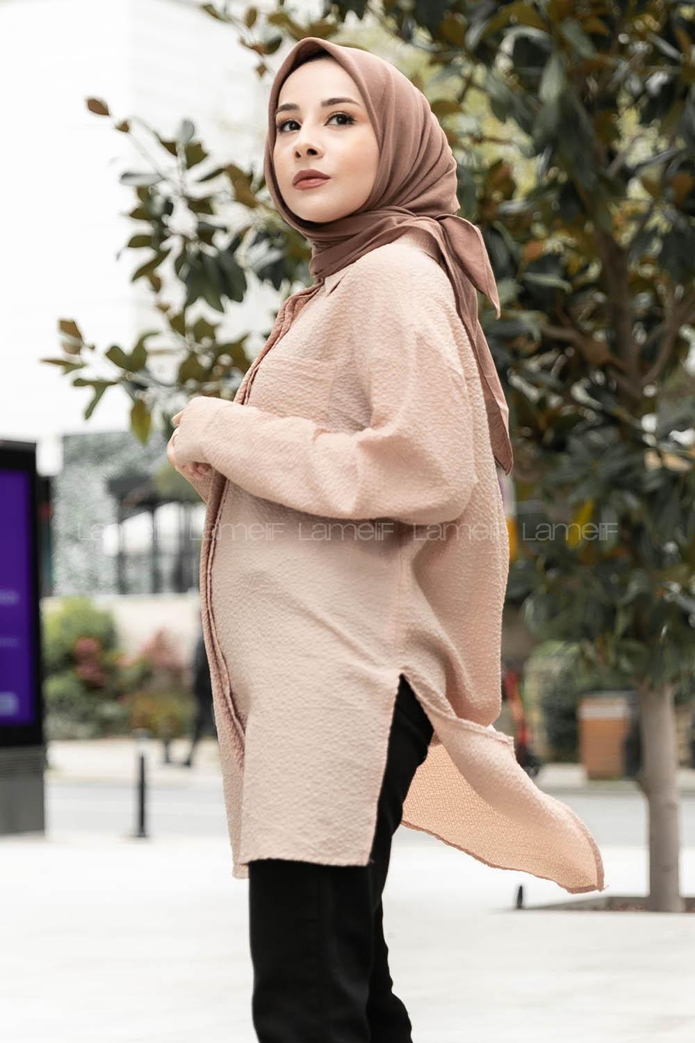 Modalamelif Tek Cepli Salaş Gömlek Sütlü Kahve