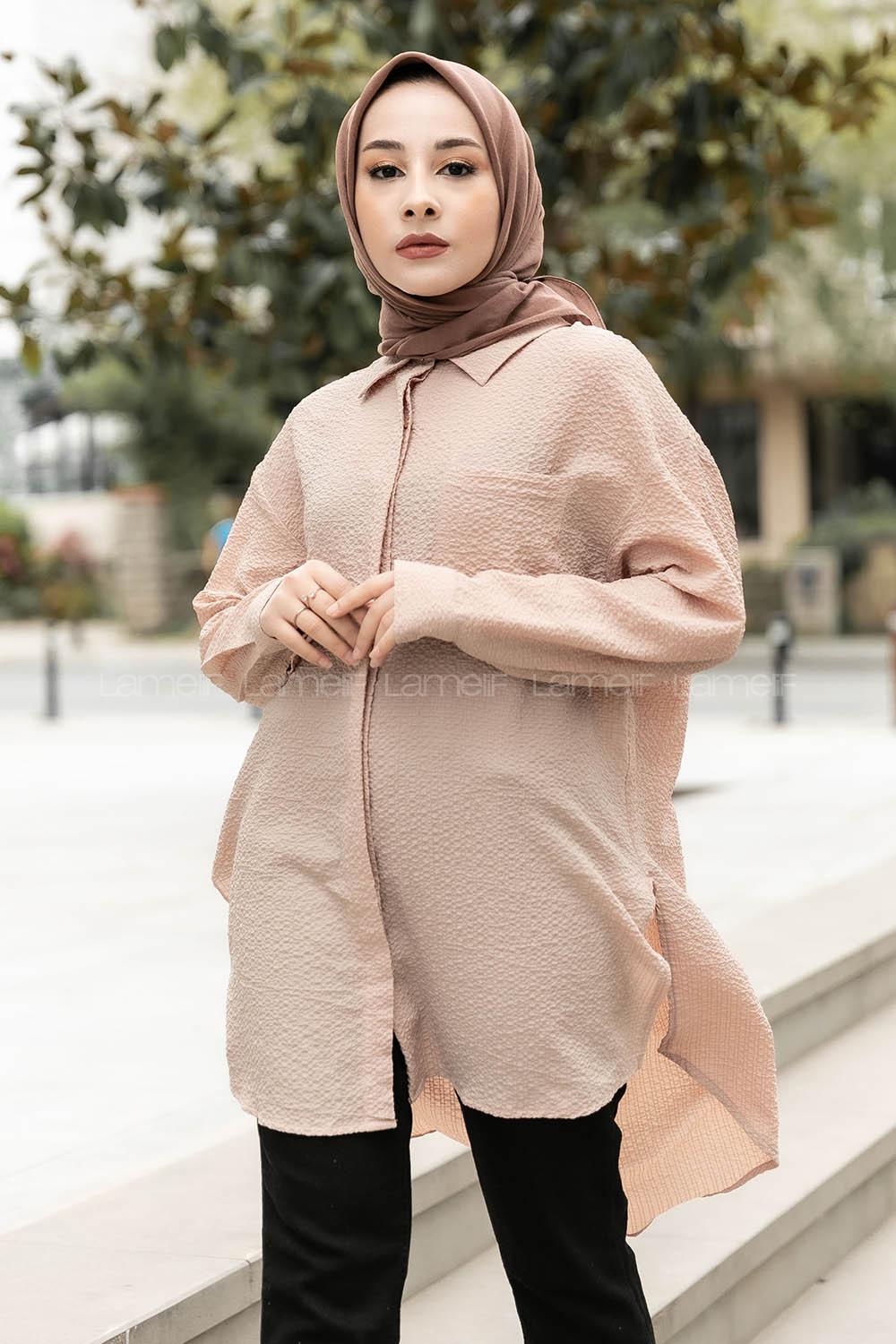 Modalamelif Tek Cepli Salaş Gömlek Sütlü Kahve