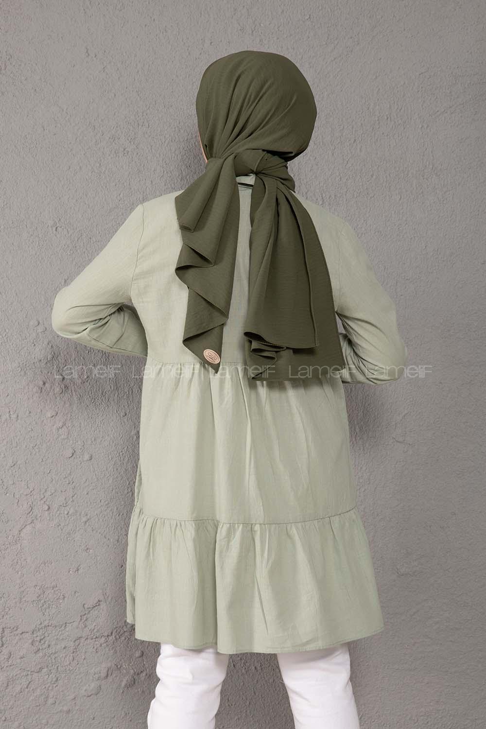 Modalamelif Yaka Bağlamalı Fırfırlı Tunik Çağla Yeşili