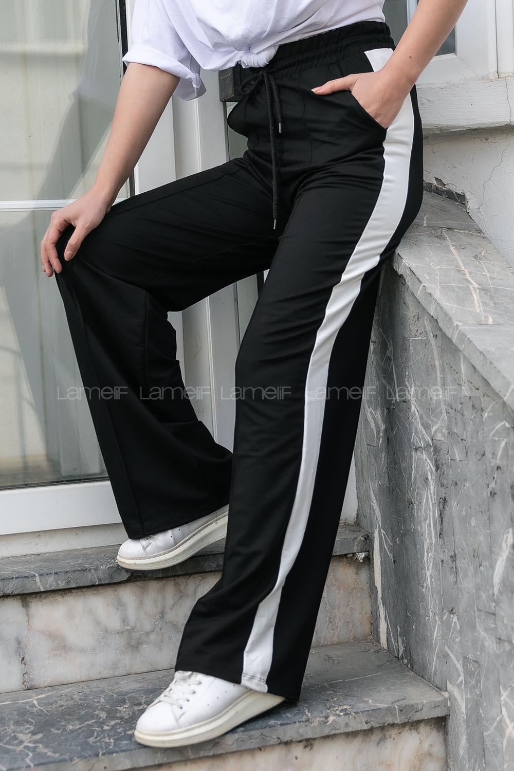 Modalamelif Yanı Şeritli Bol Paça Eşofman Altı Siyah