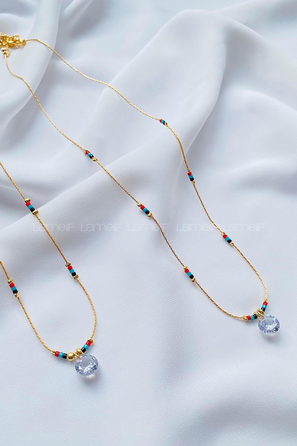 Modalamelif Zarif Detaylı Taş Boncuk Kolye