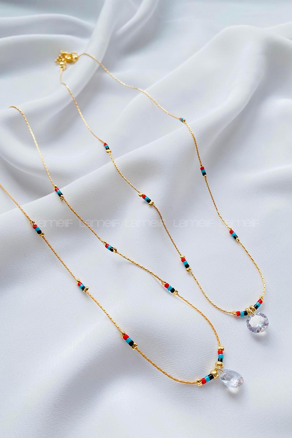 Modalamelif Zarif Detaylı Taş Boncuk Kolye