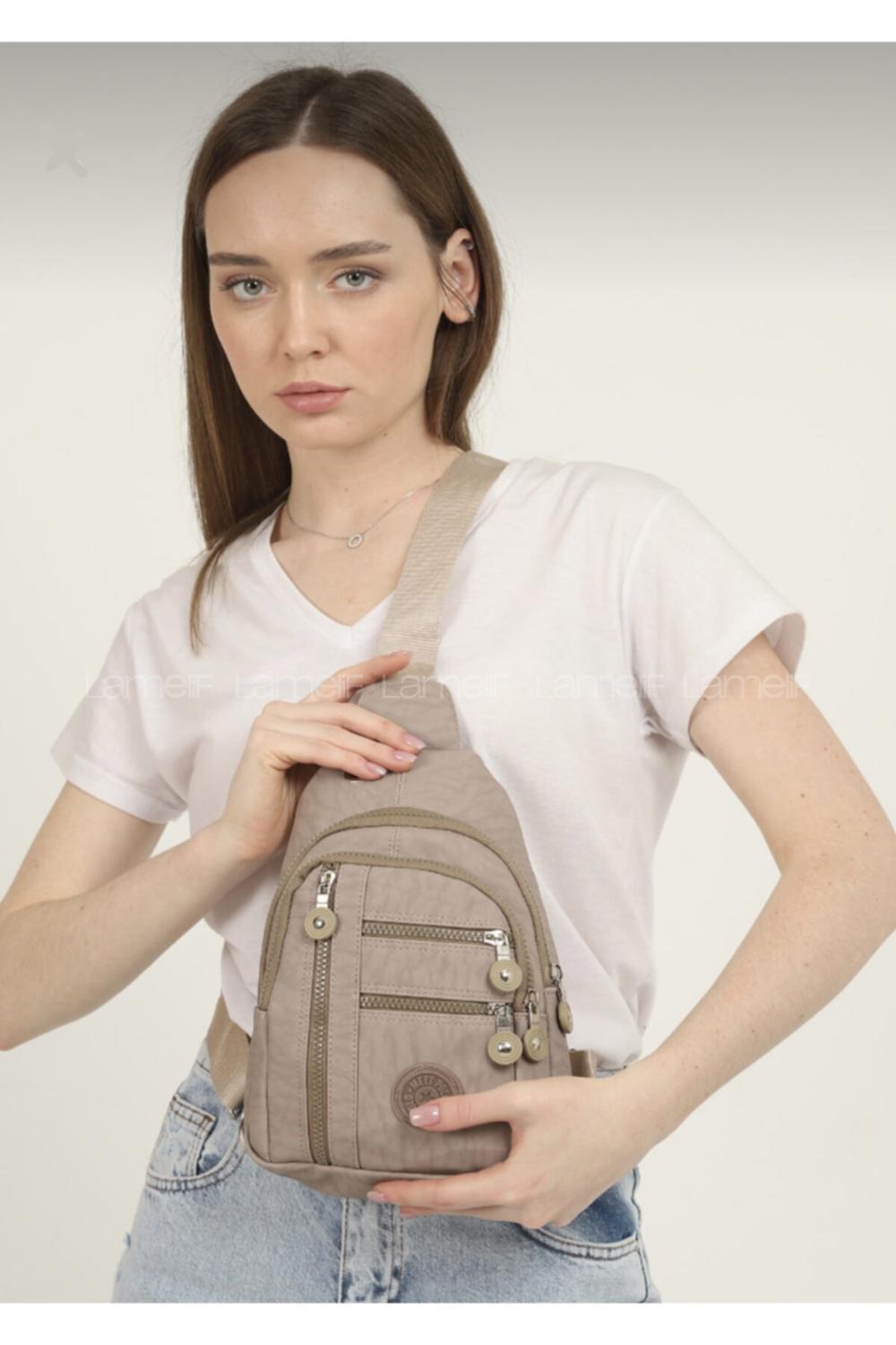 Lamelif 5 Bölmeli  Omuz Çantası Vizon