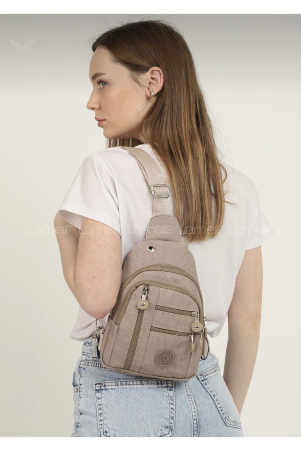 Lamelif 5 Bölmeli  Omuz Çantası Vizon