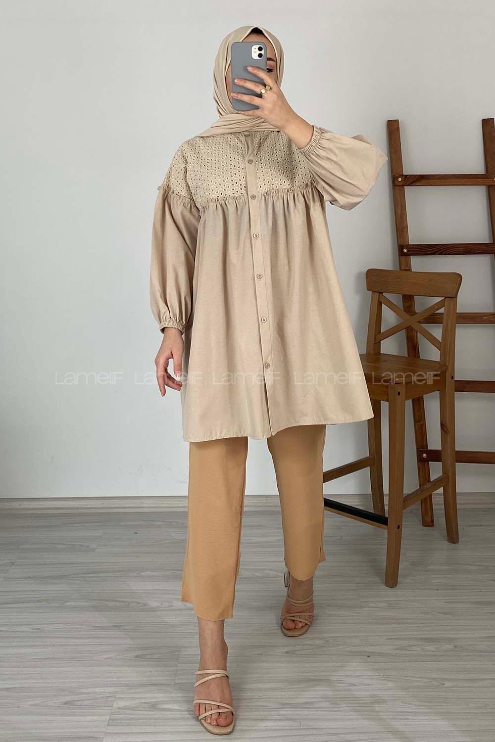 Modalamelif Balon Kol Güpürlü Tunik Taş