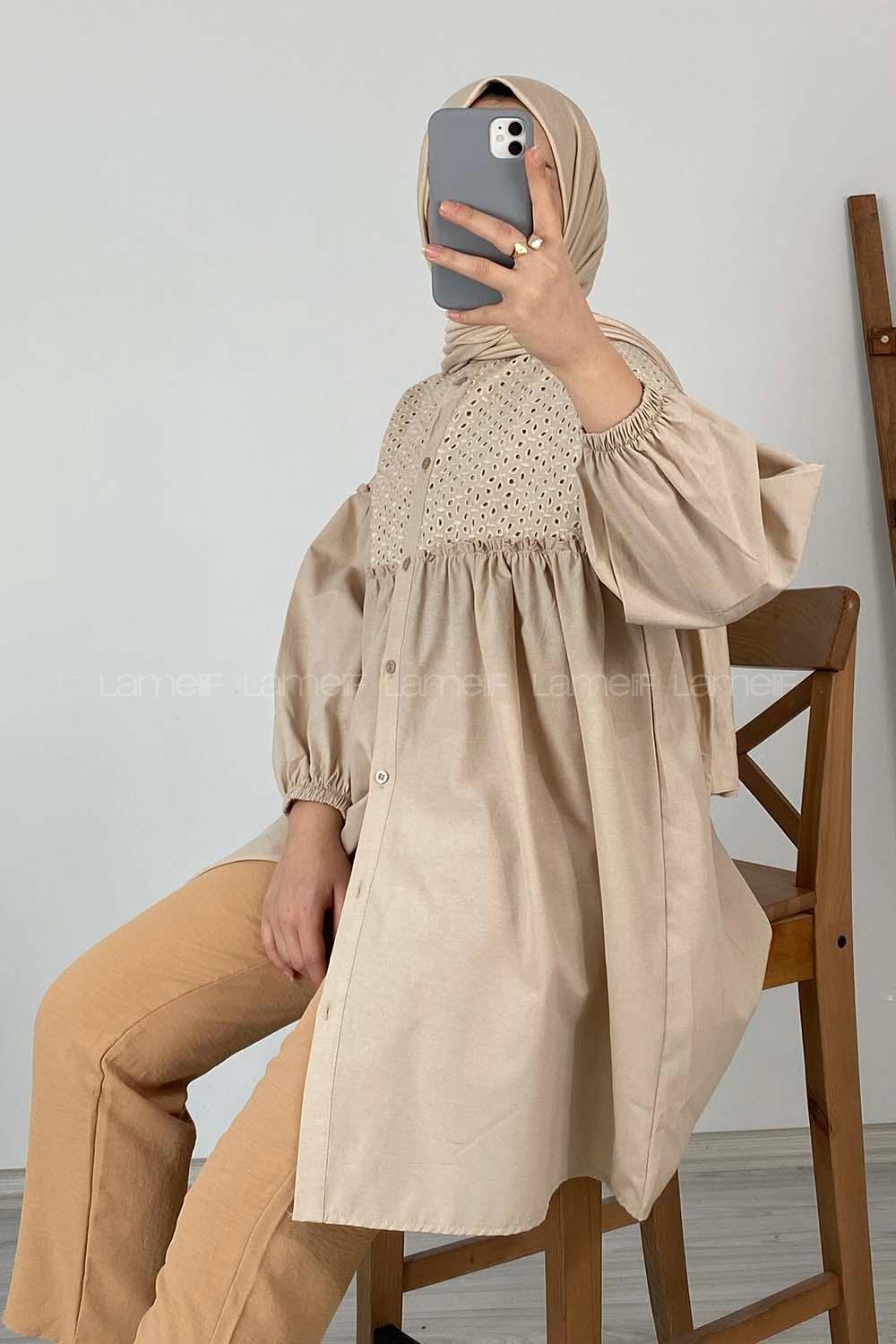 Modalamelif Balon Kol Güpürlü Tunik Taş