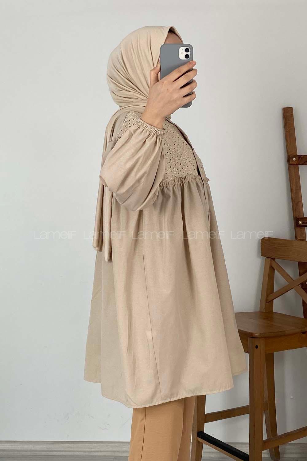 Modalamelif Balon Kol Güpürlü Tunik Taş