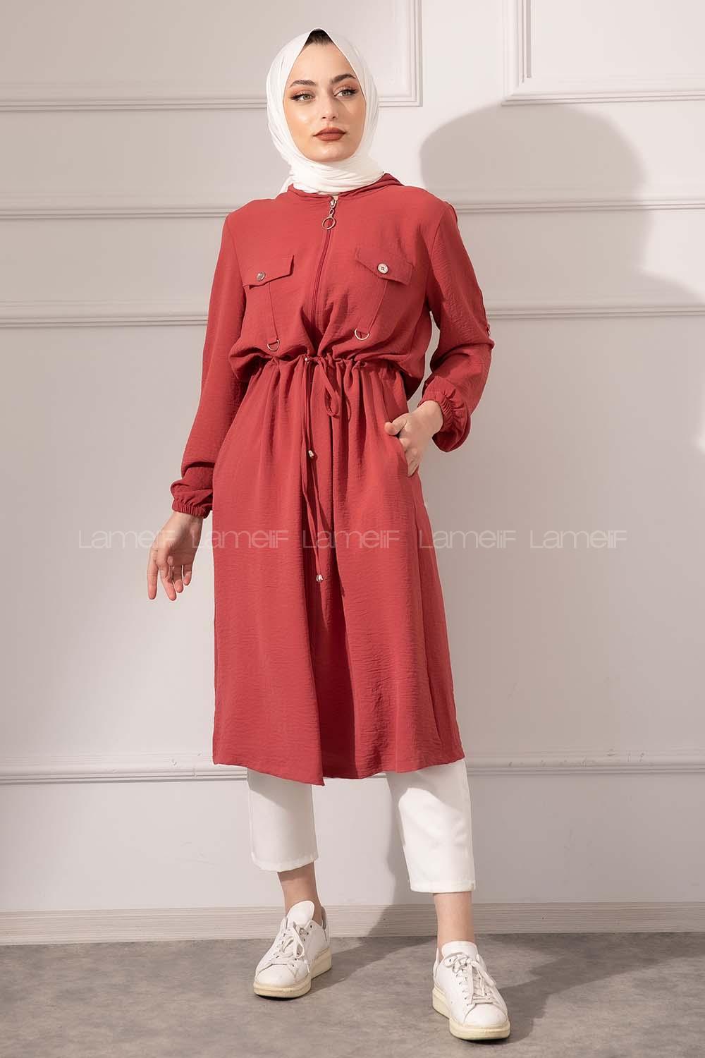 Modalamelif Bel Bağcıklı Önü Fermuarlı Trenç Koyu Pembe